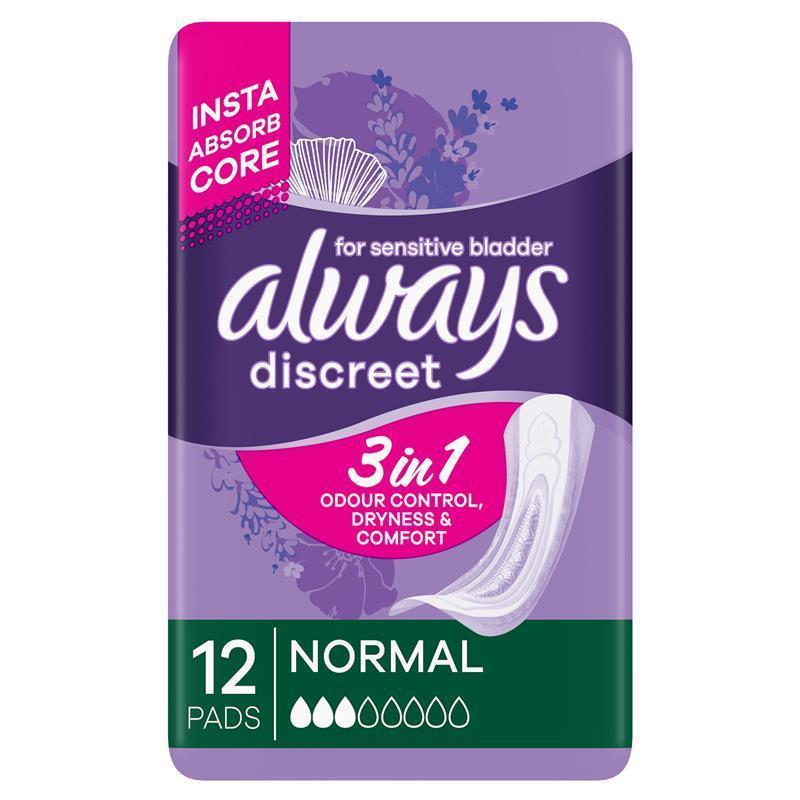 always-discreet-level-3-incontinence-pads-12-pack-for-bladder-leaks