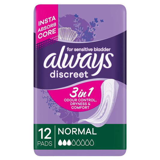 always-discreet-level-3-incontinence-pads-12-pack-for-bladder-leaks
