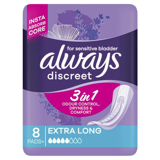 always-discreet-level-5-long-incontinence-pads-8-pack-for-bladder-leaks