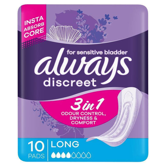 always-discreet-level-4-long-incontinence-pads-with-rapiddry-10-pack